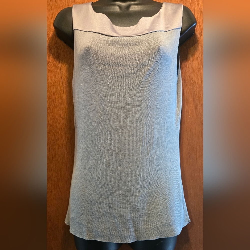 Donna Karan Elegant Gray Silk Sleeveless Sweater Top SzL - Picture 2 of 8